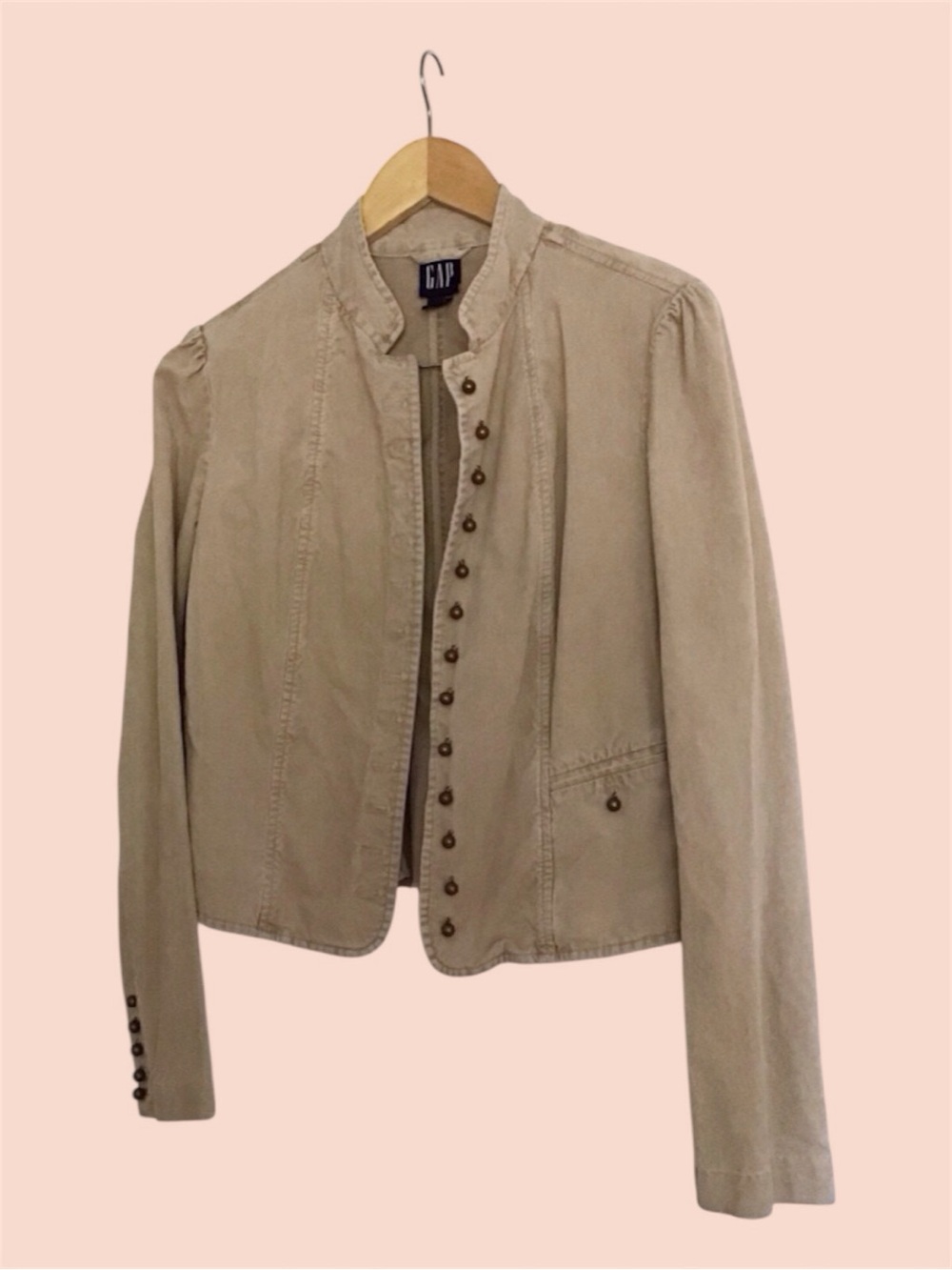 Vintage 90s GAP Women's Tan corduroy Military-Style Button Jacket sz 14